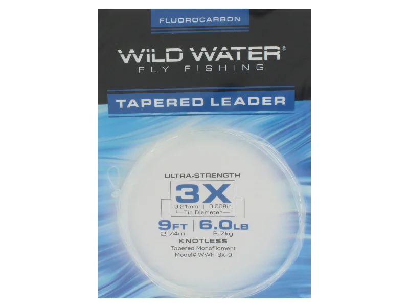 Fishing Line For Tilapia-Wild Water Fly Fishing Fluorocarbon Leader 3X, 9ft (Qty 3)