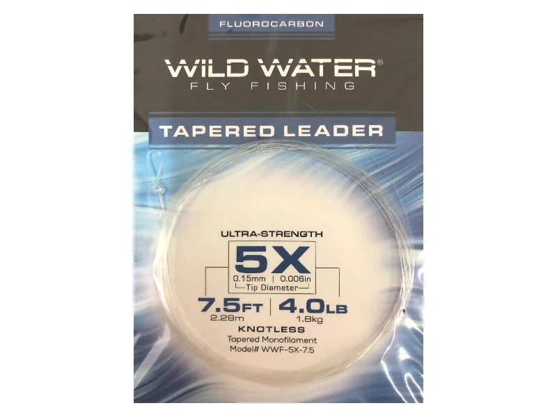 Best Fishing Line For Night Fishing-Wild Water Fly Fishing Fluorocarbon Leader 5X, 7.5ft (Qty 3)