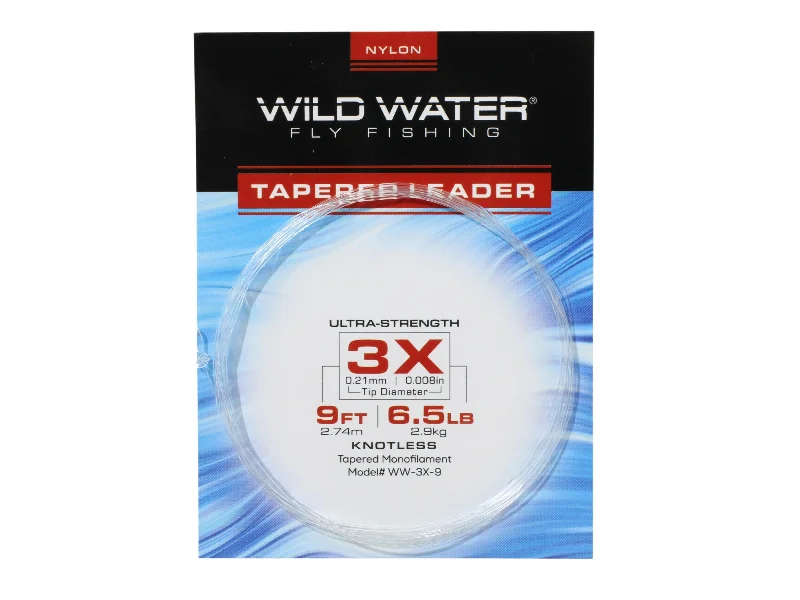 Fishing Line For Freshwater-Wild Water Fly Fishing 9ft Tapered Monofilament Leader 3X (Qty 6)