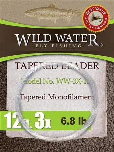 Fishing Line For Crappie-Wild Water Fly Fishing 12ft Tapered Monofilament Leader 3X (Qty 6)