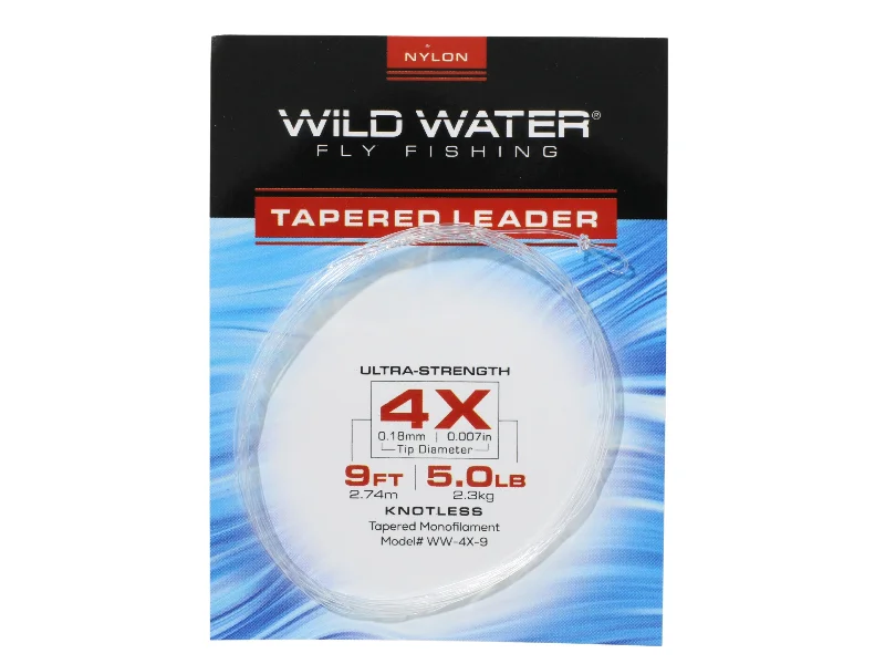 Fluorocarbon Fishing Line-Wild Water Fly Fishing 9ft Tapered Monofilament Leader 4X (Qty 6)