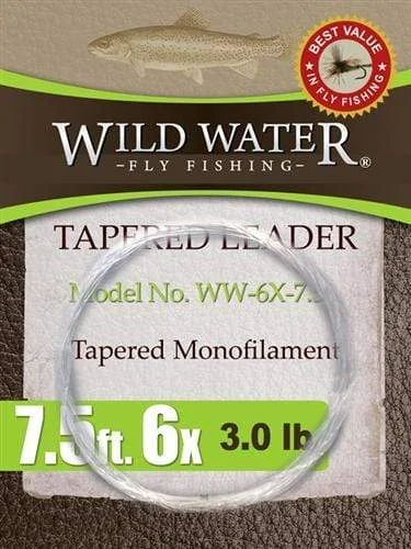 Sinking Fishing Line-Wild Water Fly Fishing 7 1/2ft Tapered Monofilament Leader 6X (Qty 6)