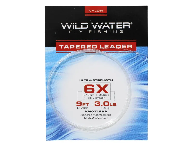 Braided Fishing Line-Wild Water Fly Fishing 9ft Tapered Monofilament Leader 6X (Qty 6)