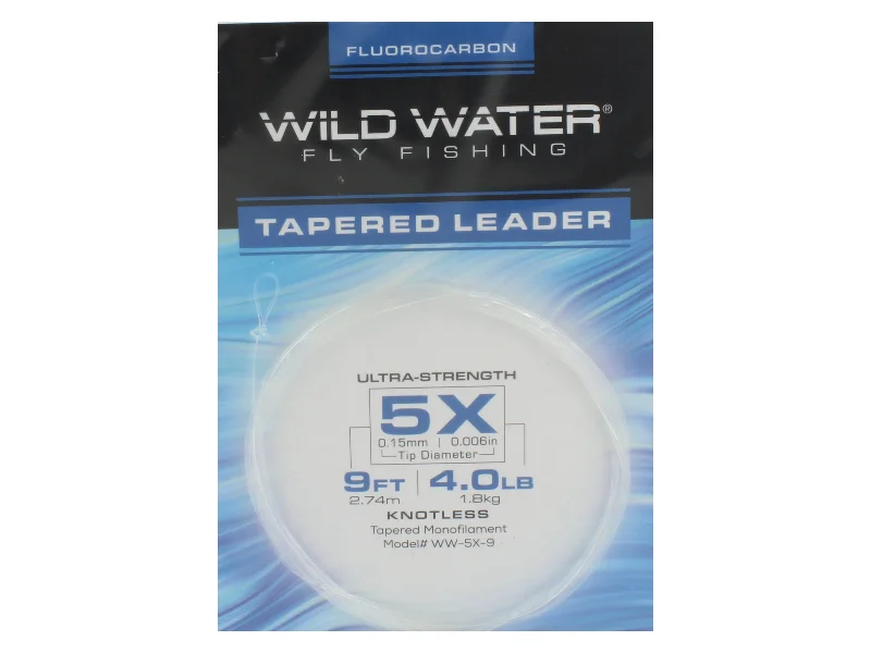 Fishing Line For Drum Fish-Wild Water Fly Fishing Fluorocarbon Leader 5X, 9ft (Qty 3)