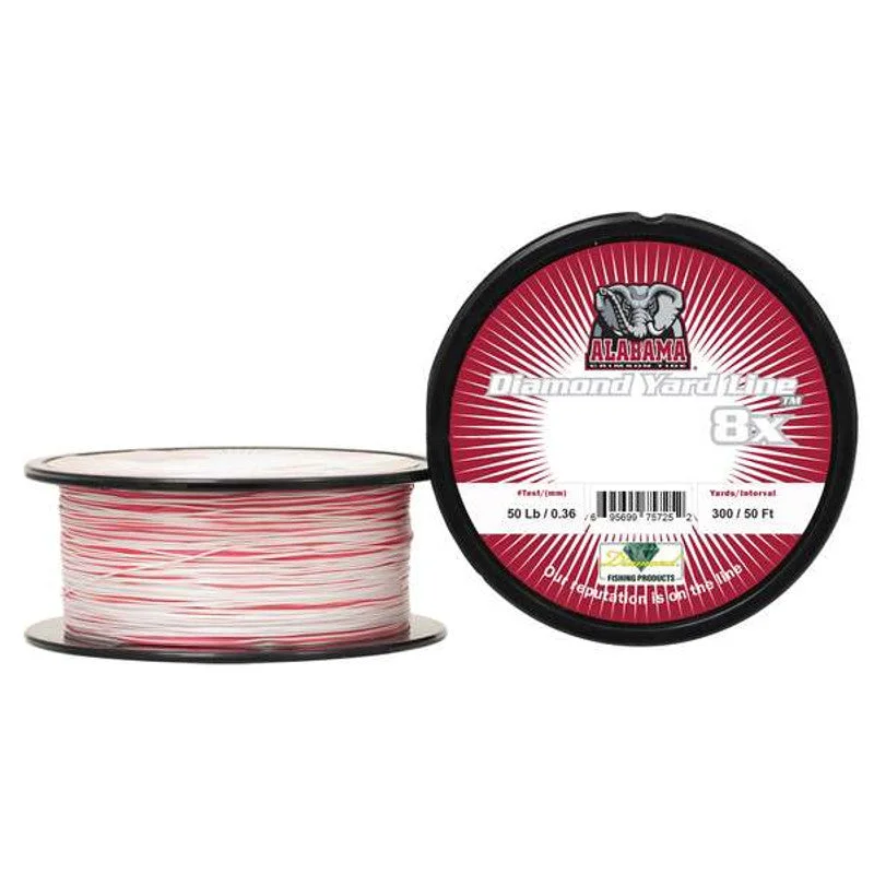 Fishing Line That Won't Fray-Diamond Yard Line Collegiate 8X Solid Braided Line - Bama Red/White 300yd Alabama