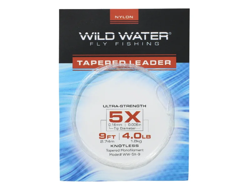 Fishing Line For Baitcasting Reels-Wild Water Fly Fishing 9ft Tapered Monofilament Leader 5X (Qty 6)