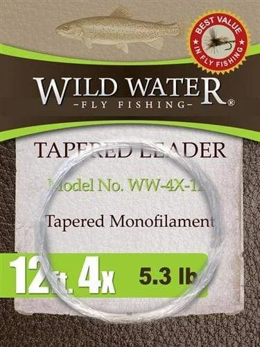 Best Fishing Line For Kayak Fishing-Wild Water Fly Fishing 12ft Tapered Monofilament Leader 4X (Qty 6)