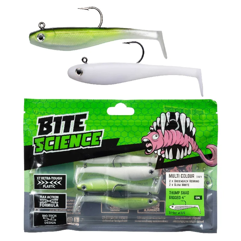 Saltwater Fishing Lures-Bite Science Thump Shad Soft Plastics Multi-Colour Packs - NEW