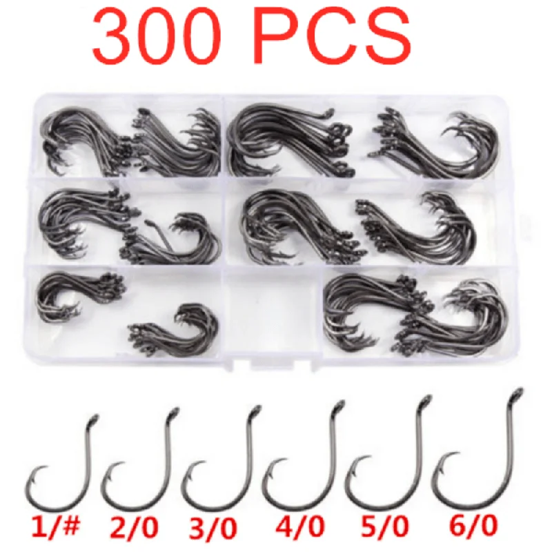 Treble Fishing Hook-300 Pcs Octopus Circle Hooks Offset Point 6 Sizes