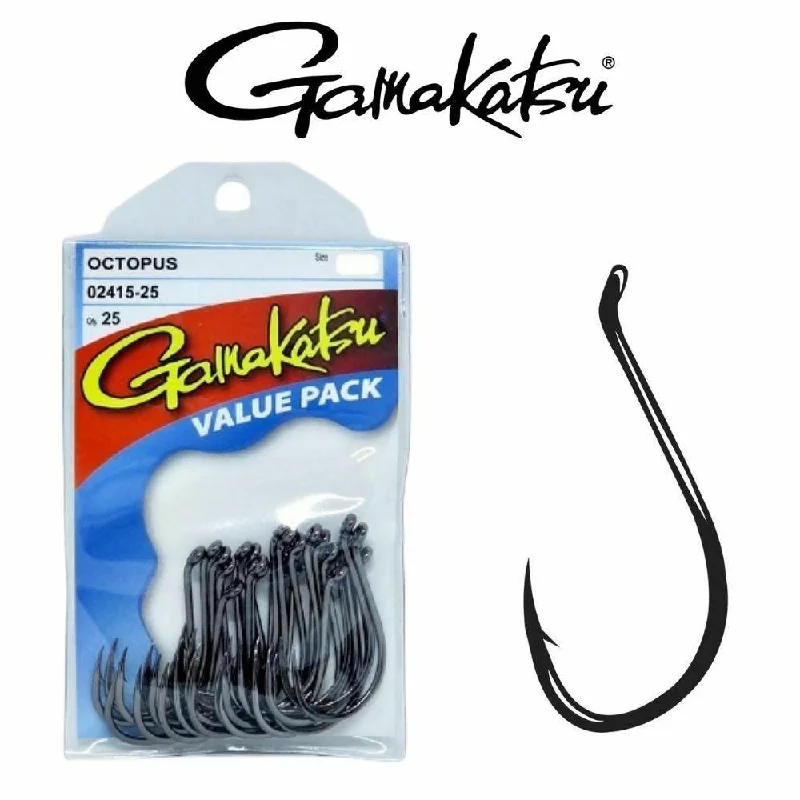 Stainless Steel Fishing Hook-Gamakatsu Octopus Hooks NS Black | Value Pack 25Pk Sizes 1 - 2 - 4 - 6 - 8