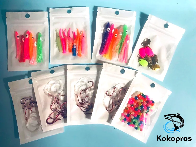 Single Fishing Hook-Kits - 20 DIY Shrimp & Squid Kit - *Components included, even *20 Pre Tied Hooks!