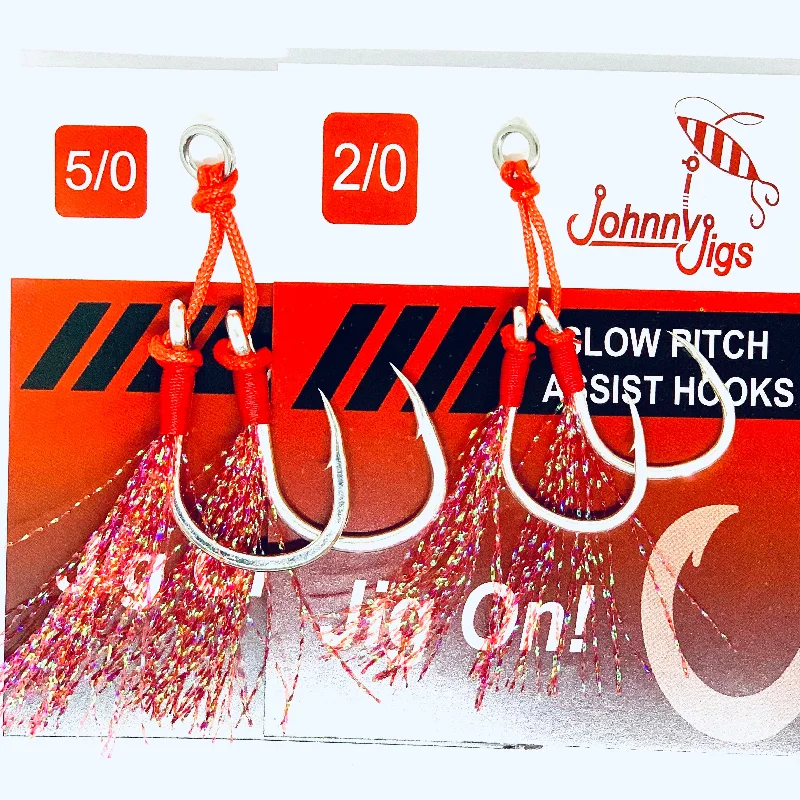 Offset Fishing Hook-Red Feathered Twin Assist Hooks