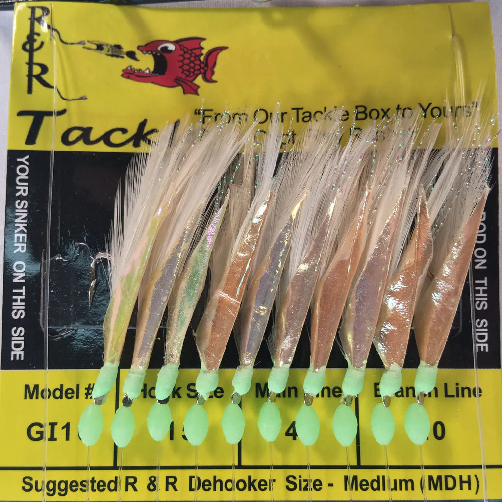 Best Fishing Hook For Muskie-R&R Tackle - GI10 BAIT RIG - 10 (SIZE 15) HOOKS WITH WHITE FEATHER & FISH SKIN