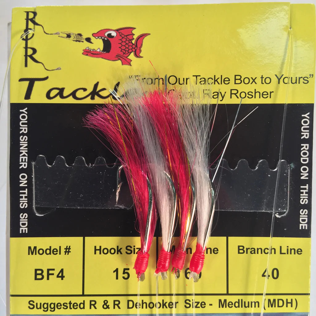 Best Fishing Hook For Bass-R&R Tackle - BF4 BAIT RIG - 4 (SIZE 15) HOOKS WITH HOT PINK/WHITE NYLON FEATHERS