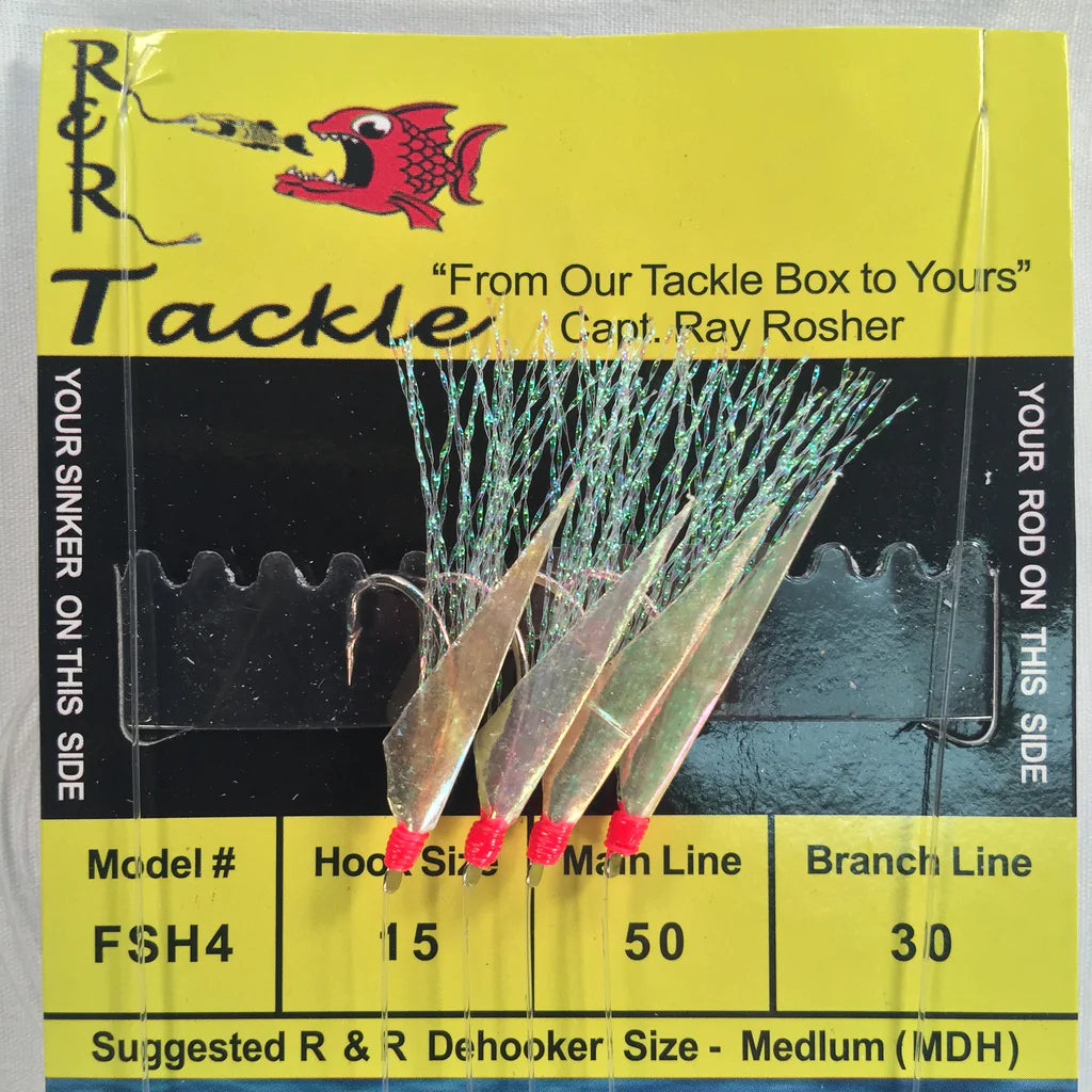 Best Fishing Hook For Trout-R&R Tackle - FSH4 BAIT RIG- 4 (SIZE 15) HOOKS WITH FLASH & FISH SKIN