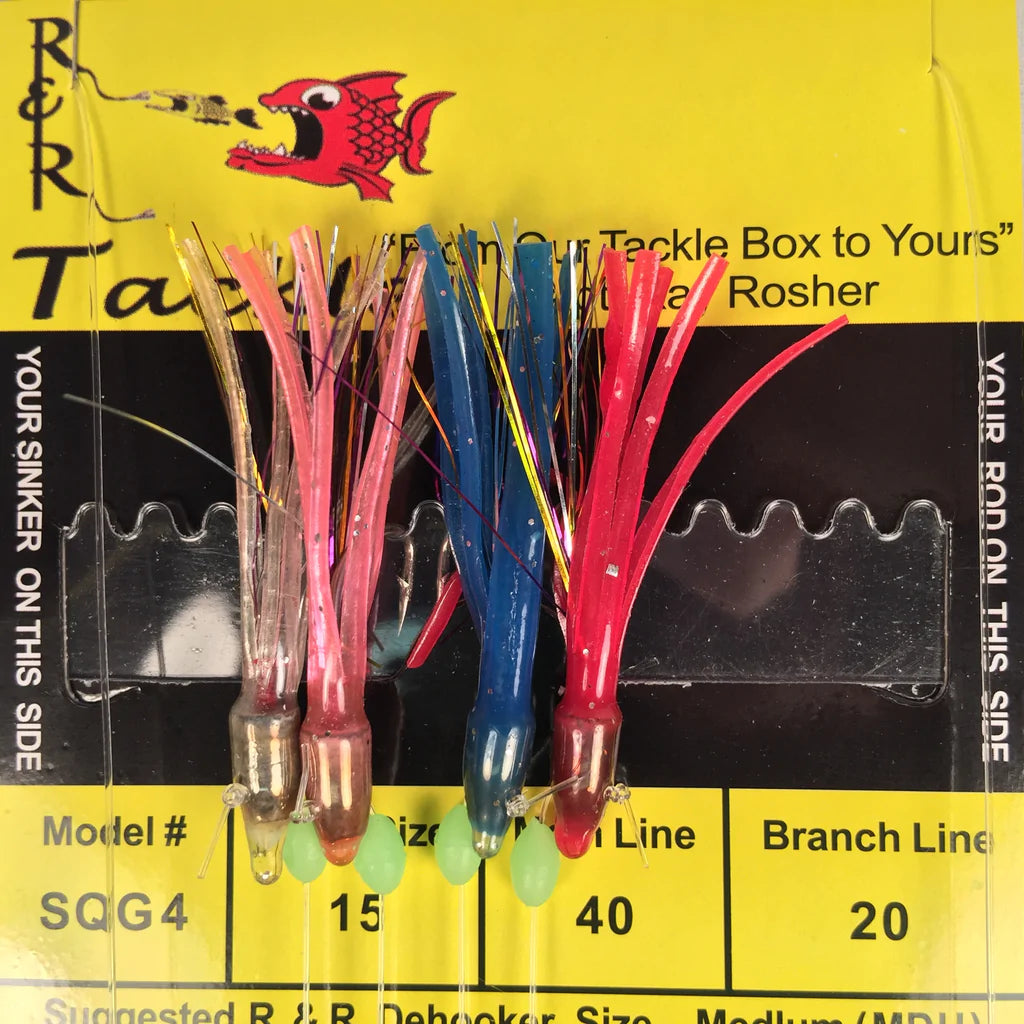 Best Fishing Hook For Crappie-R&R Tackle - SQG4 BAIT RIG - 4 (SIZE 15) HOOKS WITH WEIGHTED MULTI-COLOR SQUIDS