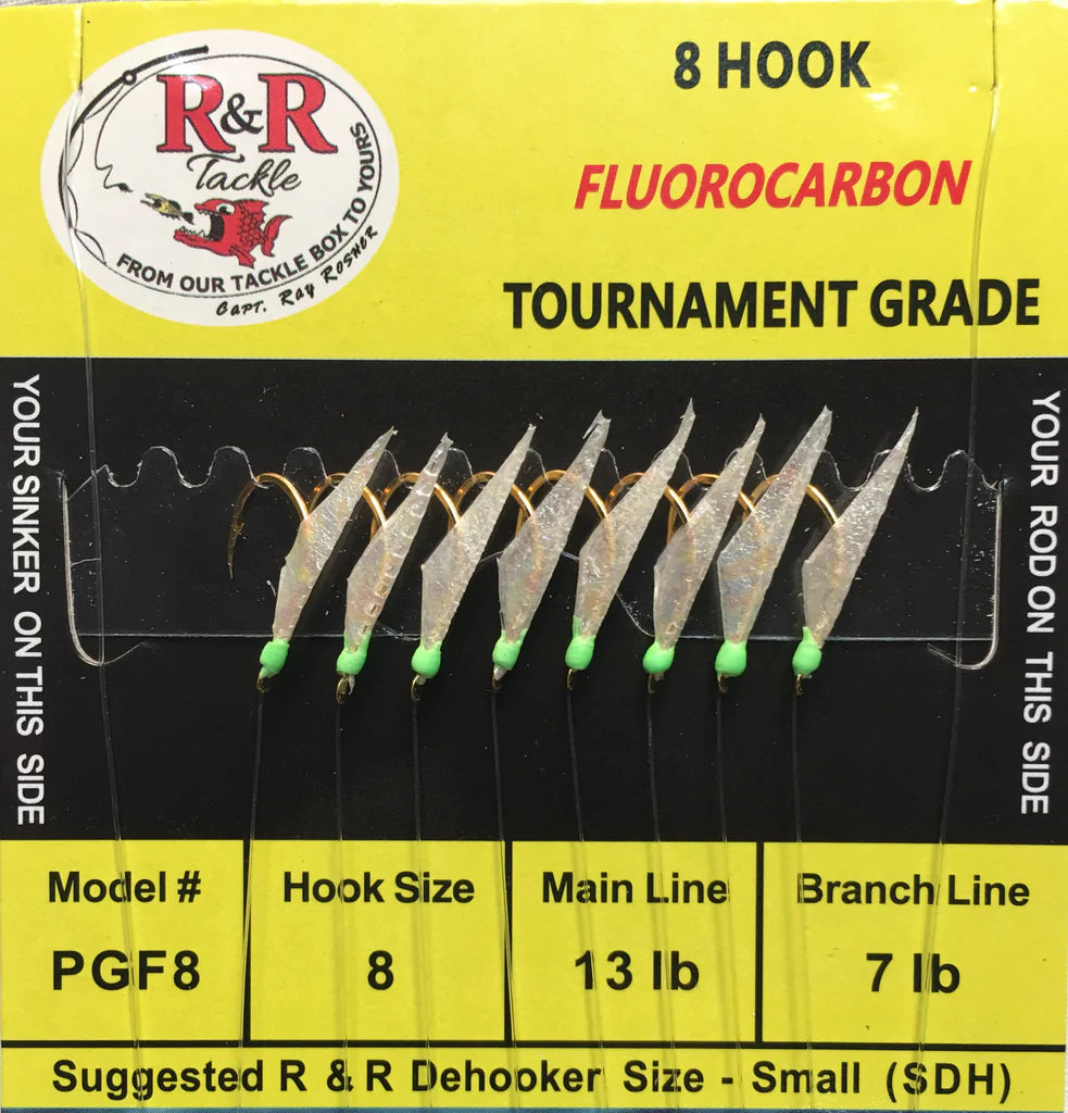 Strong Fishing Hook-R&R Tackle - PGF8 FLUOROCARBON BAIT RIGS- 8 (SIZE 8) GOLD HOOKS WITH FISH SKIN & GREEN HEADS