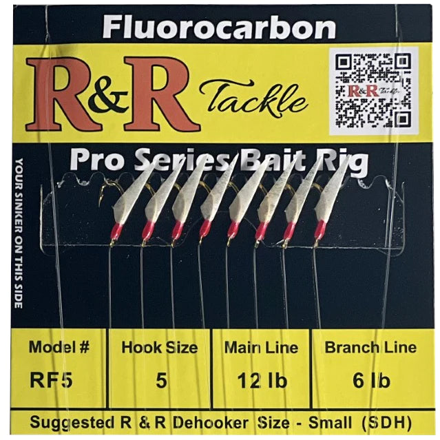 Sharp Fishing Hook-R&R Tackle - RF5 BAIT RIGS - 8 (SIZE 5) HOOKS WITH FISH SKIN & RED HEADS