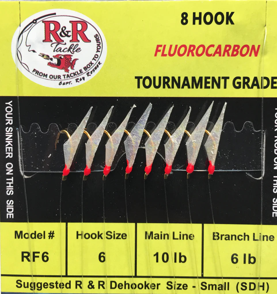 Ned Rig Fishing Hook-R&R Tackle - RF6 BAIT RIGS - 8 (SIZE 6) HOOKS WITH FISH SKIN & RED HEADS