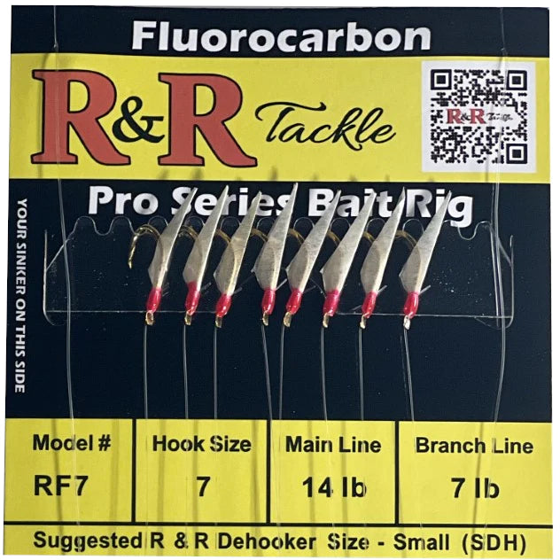 Treble Fishing Hook-R&R Tackle - RF7 BAIT RIGS - 8 (SIZE 7) HOOKS WITH FISH SKIN & RED HEADS