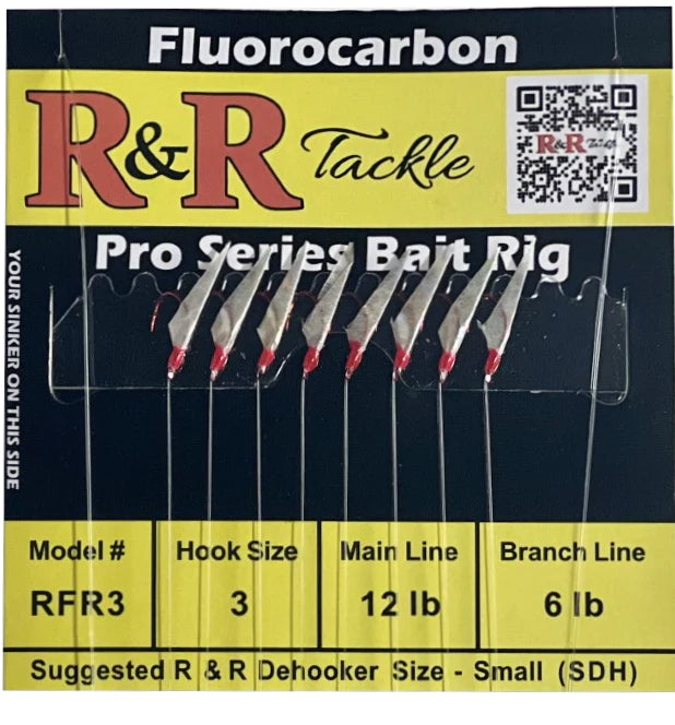 Carolina Rig Fishing Hook-R&R Tackle - RFR3 BAIT RIGS - 8 (SIZE 3) RED HOOKS WITH FISH SKIN & RED HEADS