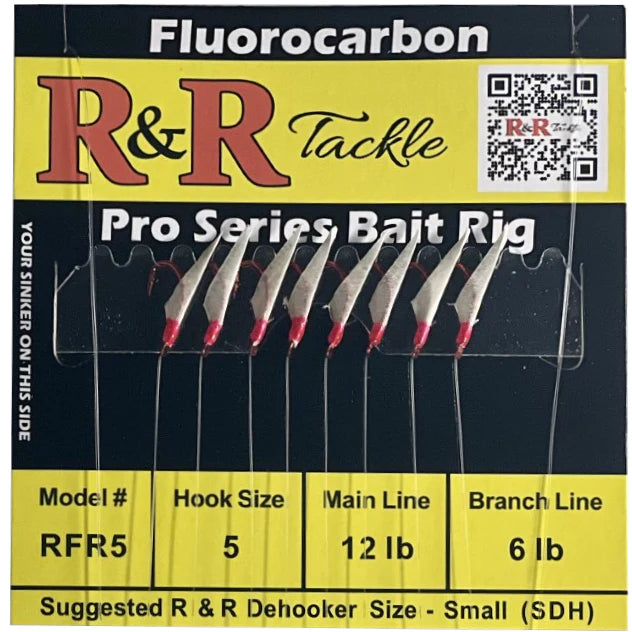 Inline Fishing Hook-R&R Tackle - RFR5 BAIT RIGS - 8 (SIZE 5) RED HOOKS WITH FISH SKIN & RED HEADS