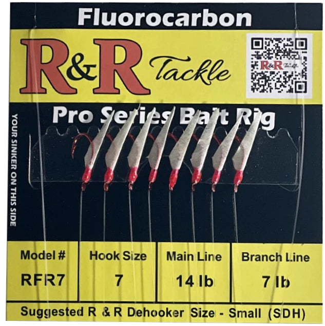 Texas Rig Fishing Hook-R&R Tackle - RFR7 BAIT RIGS - 8 (SIZE 7) RED HOOKS WITH FISH SKIN & RED HEADS