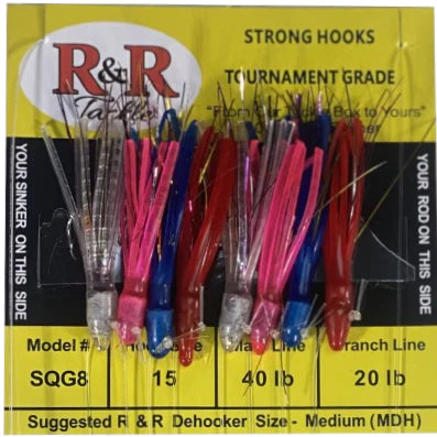 Best Fishing Hook For Walleye-R&R Tackle - SQG8 BAIT RIG - 8 (SIZE 15) HOOKS WITH WEIGHTED MULTI-COLOR SQUIDS