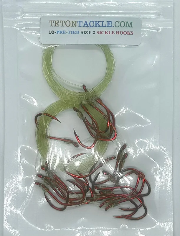 Best Fishing Hook For Ned Rigs-Hooks - Size #2  Pre-Tied Red Sickle Hooks -10 Pack