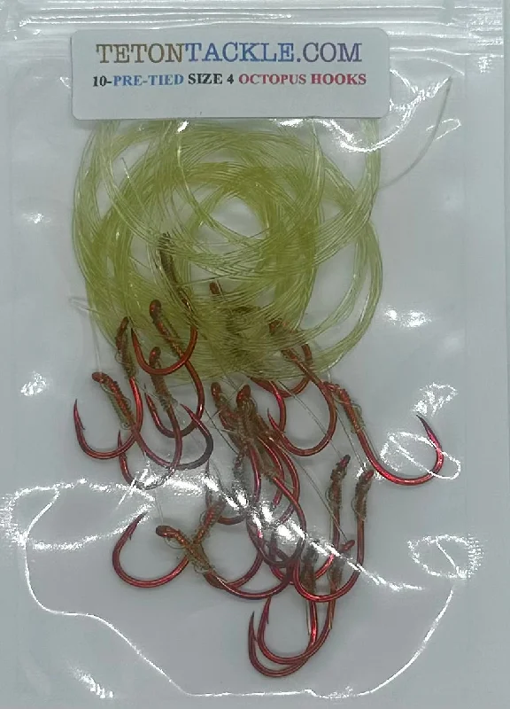 Best Fishing Hook For Texas Rigs-Hooks - Size 4 Pre-Tied Red Octopus Hooks 10- packs