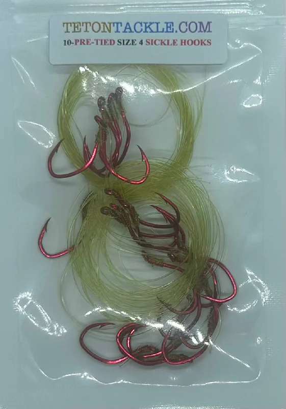 Best Fishing Hook For Carolina Rigs-Hooks - Size #4 Pre-Tied Red Sickle Hooks- 10 packs