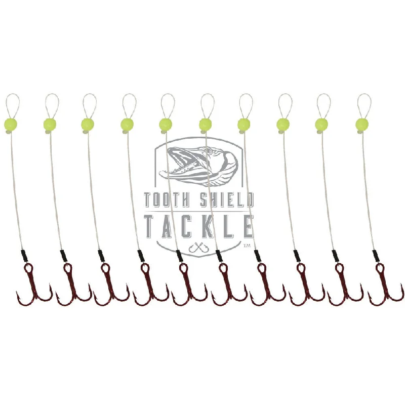 Best All-Purpose Fishing Hook-Tooth Shield Tackle Walleye Stinger Hooks 15 lb Fluorocarbon 10-Pack Chartreuse