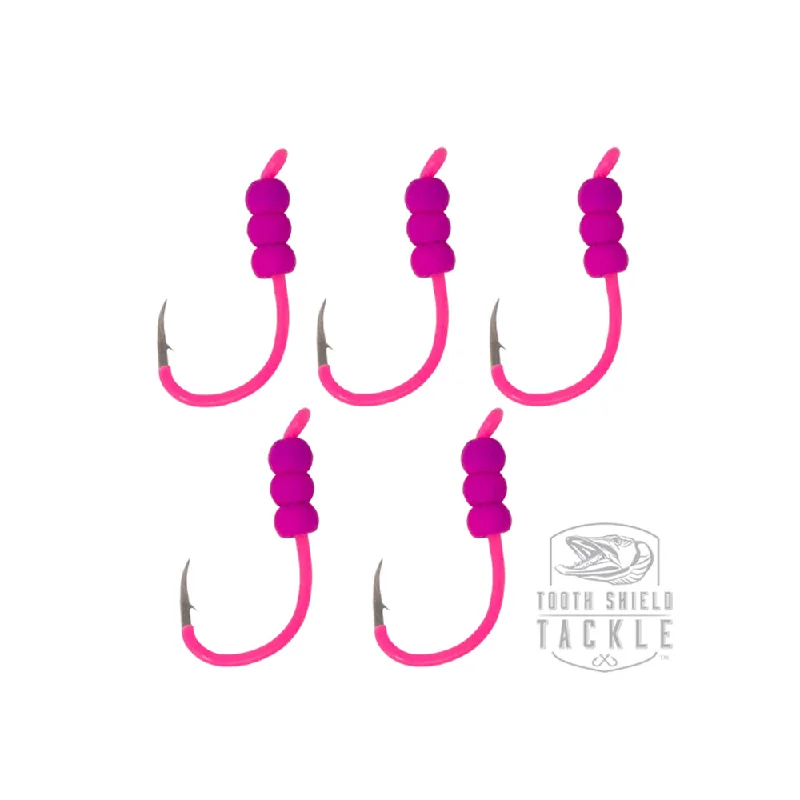 Best Fishing Hook For Wacky Rigs-Tungsten Weighted Plummeting Tip-up / Dead stick Hooks 5 Pack #4 Hook [Fluorescent Pink / Mottled Pink Bead]