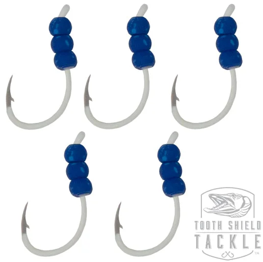 Best Fishing Hook For Small Fish-Tungsten Weighted Plummeting Tip-up / Dead stick Hooks 5 Pack #4 Hook [Glow Hook / Blue Bead]