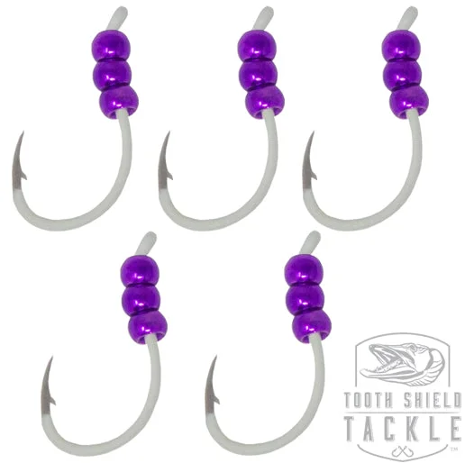 Best Fishing Hook For Fast Hook Set-Tungsten Weighted Plummeting Tip-up / Dead stick Hooks Fluorescent 5 Pack #4 Hook [Glow Hook / Metallic Purple Beads]