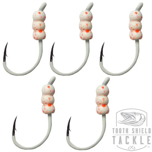 Best Fishing Hook For Big Fish-Tungsten Weighted Plummeting Tip-up / Dead stick Hooks Fluorescent 5 Pack #4 Hook [Speckled Orange Glow]