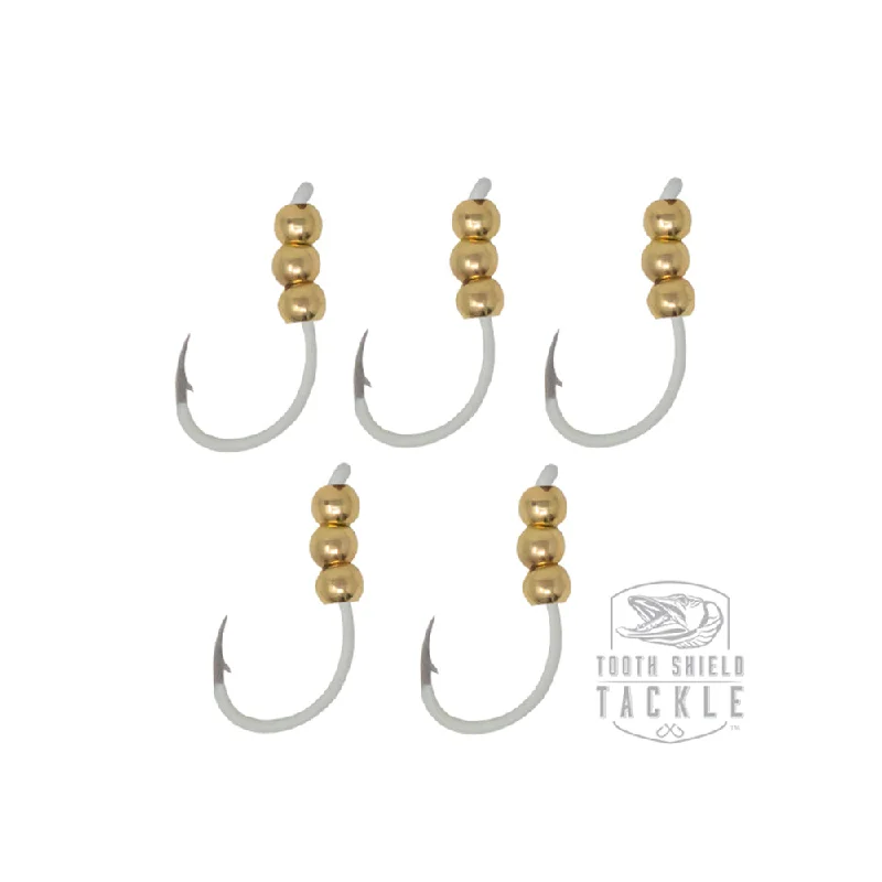 Best Fishing Hook With Forged Design-Tungsten Weighted Plummeting Tip-up / Dead stick Hooks 5 Pack #4 Hook [Glow Hook / Gold Bead]