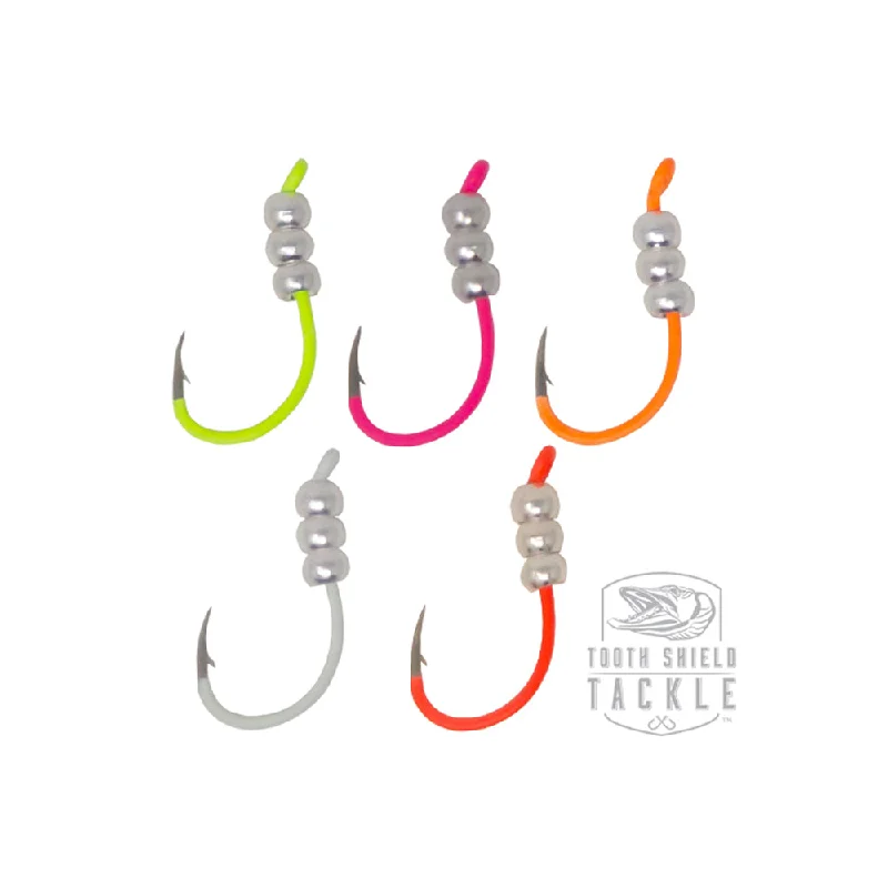 Best Fishing Hook For Ultra-Light Fishing-Tungsten Weighted Plummeting Tip-up / Dead stick Fluorescent Hooks / Silver Bead 5 Pack #4 Hook