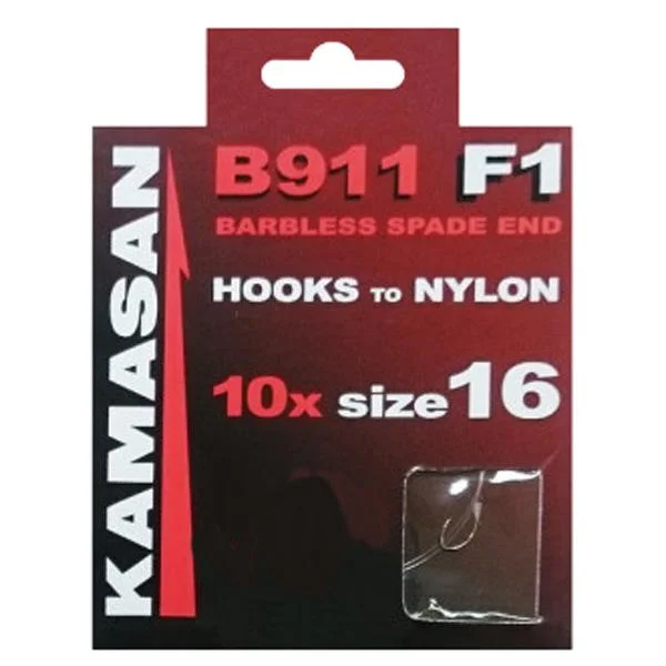 Best Fishing Hook For Topwater Action-Kamasan B911 F1 Spade End Barbless Hooks to Nylon