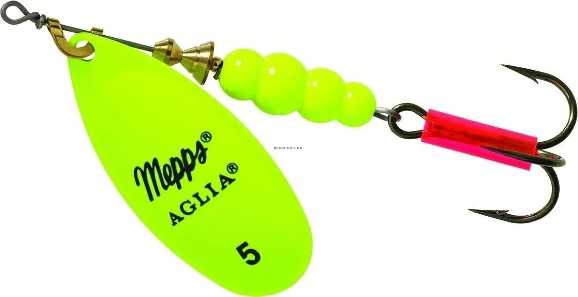 Fishing Line For Crappie-Mepps Aglia In-Line Spinner PlainTreble Hook Hot Chartreuse Blade