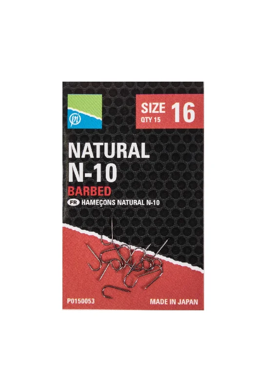 Extra Wide Gap Fishing Hook-Preston Natural N-10 Barbed Hooks