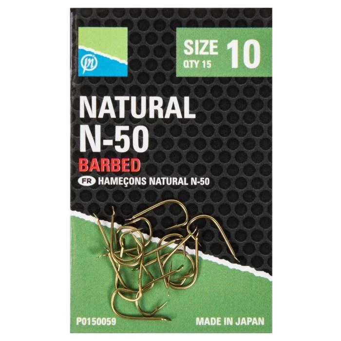 Barbless Fishing Hook-Preston Natural N-50 Barbed Hooks