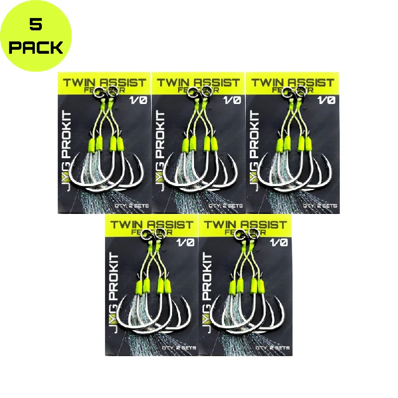 Wacky Fishing Hook-TWIN ASSIST HOOKS FEATHER 5 PK