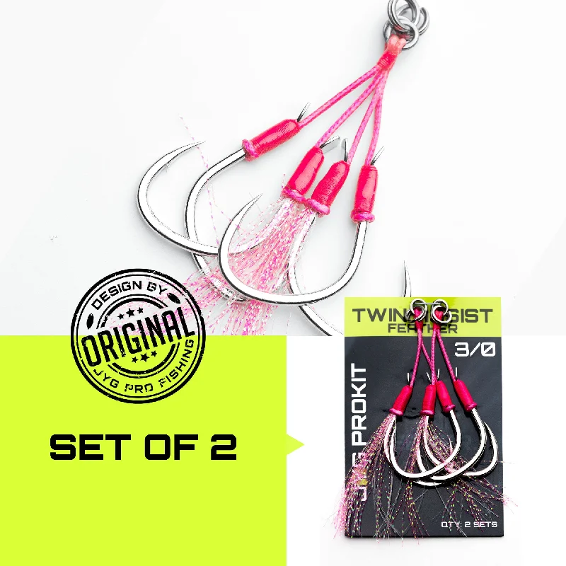 Barbed Fishing Hook-TWIN ASSIST HOOKS PINK FEATHER