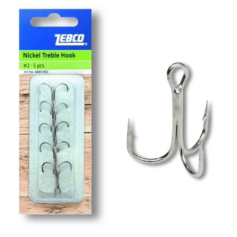 Best Fishing Hook With Quick Penetration-Zebco Nickel Treble Hooks - Barbed - Size 2 (5 Hooks)